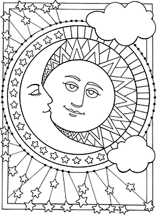 Dibujo Para Colorear Relajante Sol Luna Estrellas La Luna Y El Sol 6