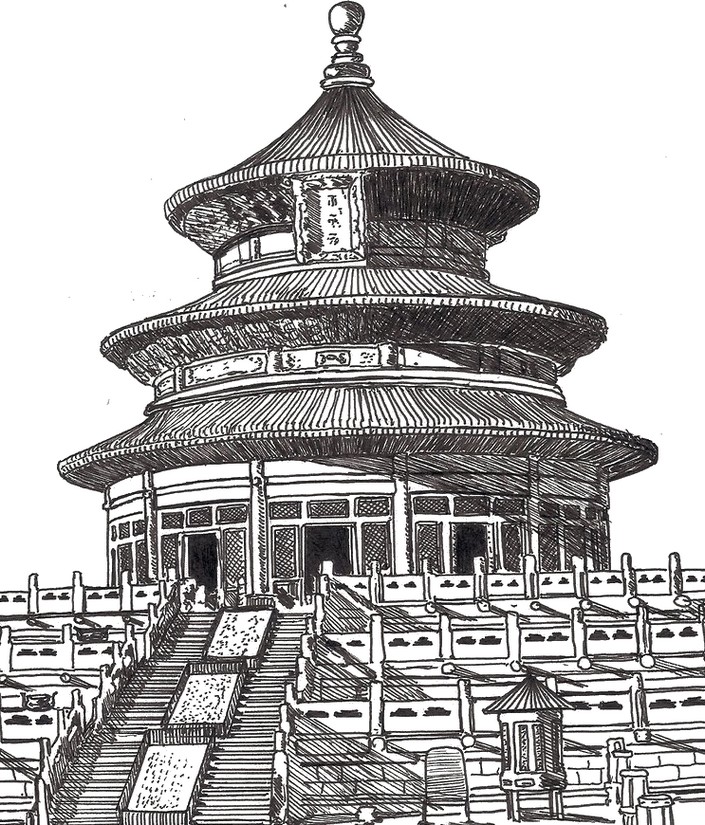 coloriage antistress chine  temple chinois 5