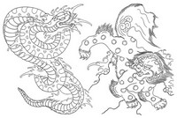 Art Therapy coloring page Japan: lion and snake