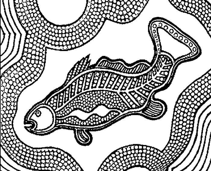 Art Therapy Coloring Page Aboriginal Fish 10 - Aboriginal Dot Painting Colouring Pages