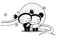 Desenho para colorir anti stress Pucca e Garu