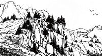 Coloriage anti-stress Paysage de montagne