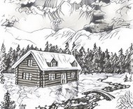 Coloriage anti-stress Chalet sous la neige