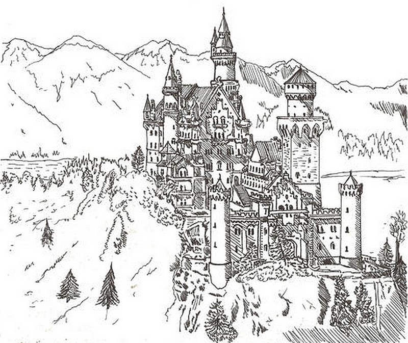 Neuschwanstein Castle Coloring Draw Drawing Pages Para Dibujos Kids ...