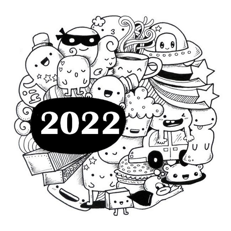 Kolorowanka Szczesliwego Nowego Roku 2022 : Doodle 2022 5