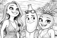 Art Therapy coloring page Bananito, Watermelina and Pineapena