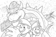 Disegno da colorar antistress Bowser contro Mario e Luigi