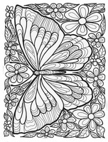 Coloriage anti-stress Papillon et fleurs
