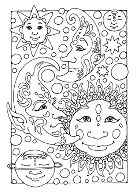 Dibujo para colorear relajante Sol Luna Estrellas : Astros 2 Dibujo para colorear relajante Sol Luna Estrellas : Astros 2