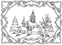 Coloriage anti-stress Paysage d'hiver