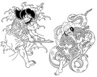 Coloriage anti-stress Japon: Samouraïs