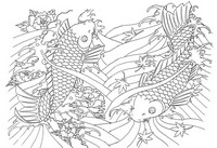 Coloriage anti-stress Japon: Poissons géants