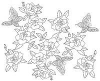 Coloriage anti-stress Japon: Roses et papillons