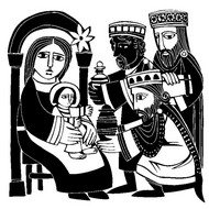 Disegno da colorar antistress Gesù e Maria con i Re Magi