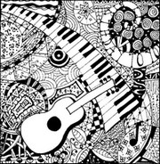 Desenho para colorir anti stress Violão e piano