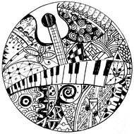 Dibujo para colorear relajante Teclado y guitarra