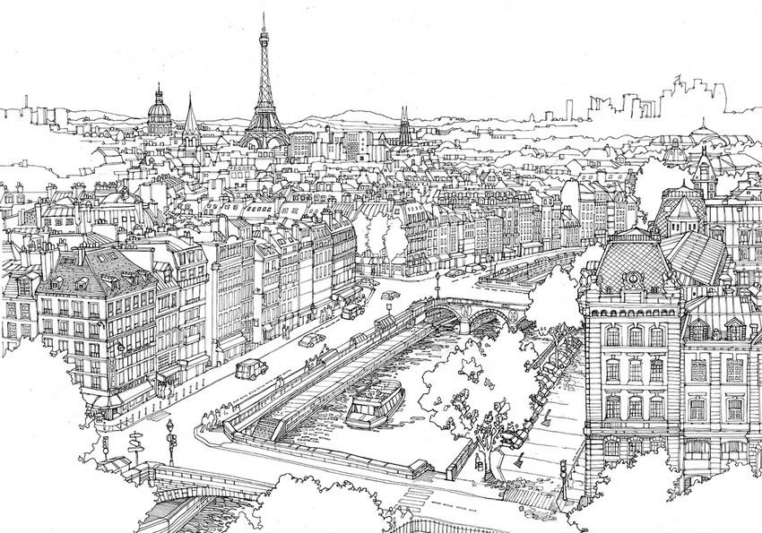 Desenho para colorir anti stress Paris