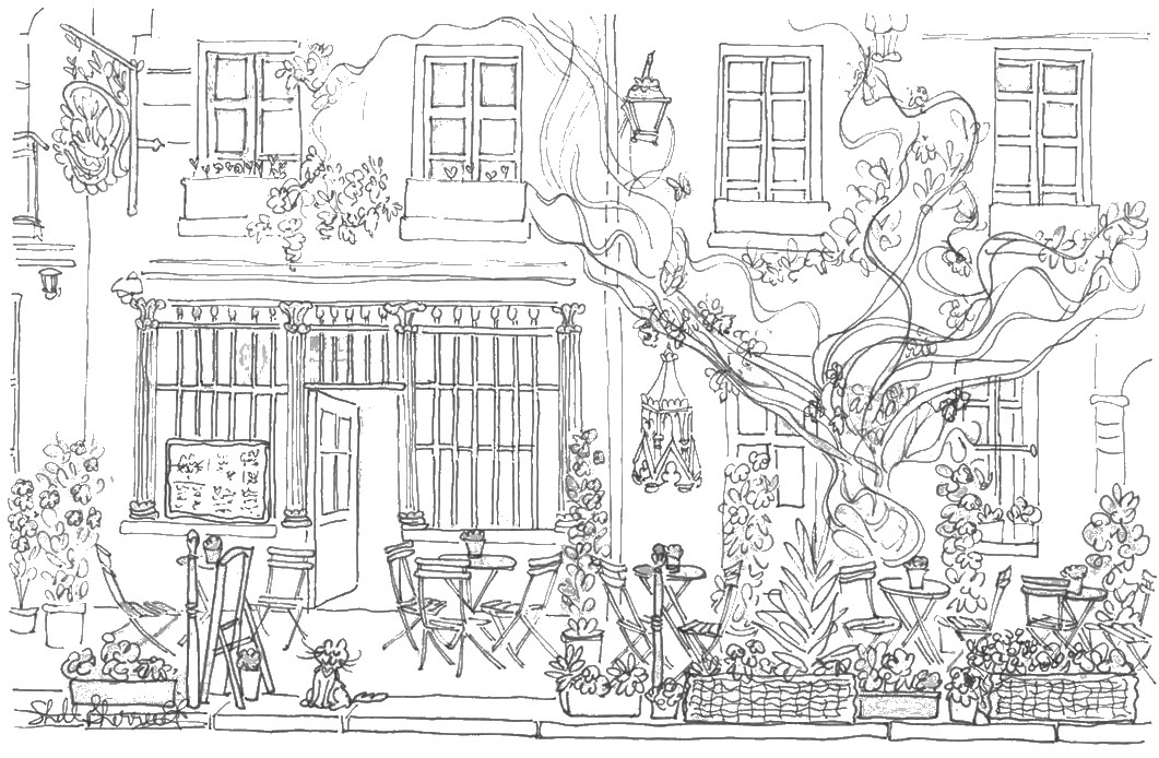 Art Therapy coloring page Paris : Terrace of cafe 9