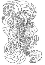 Coloriage anti-stress Tatouage japonais