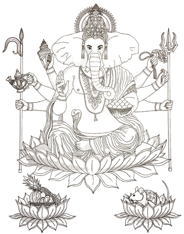 Art Therapy coloring page India : Hindu God Ganesha 7