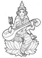 Coloriage anti-stress Saraswati jouant de la musique